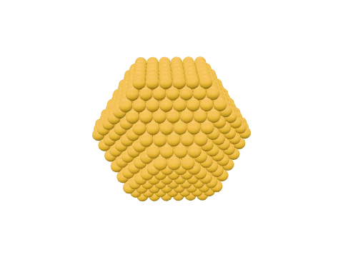 Gold nanoparticle (atoms), rendered in 3D