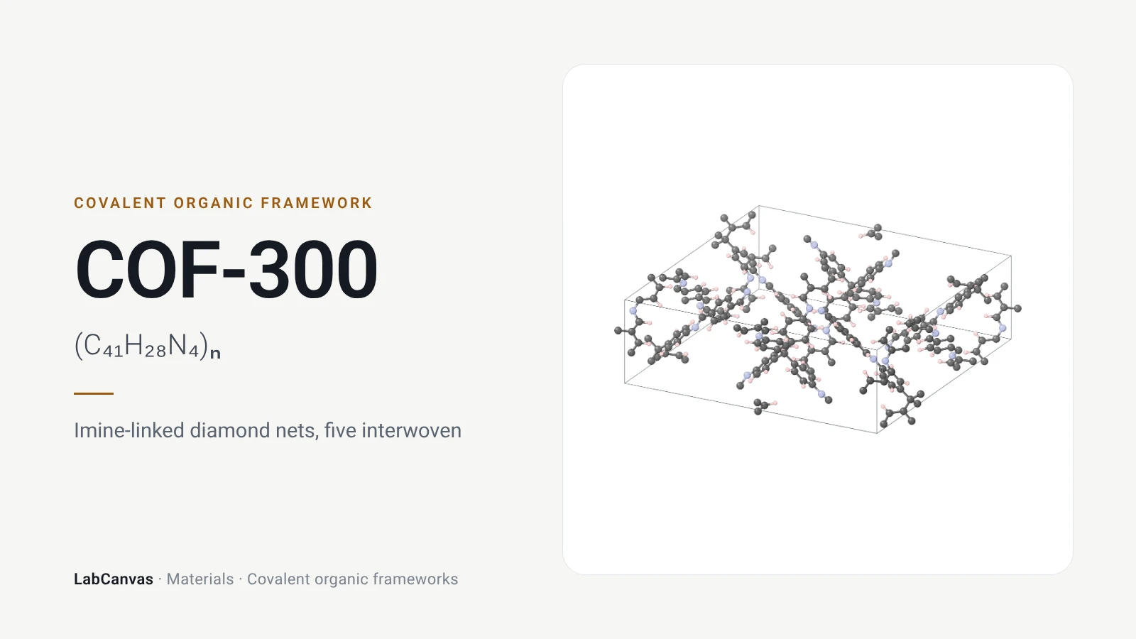 COF-300: Imine-linked diamond nets, five interwoven ((C₄₁H₂₈N₄)ₙ)