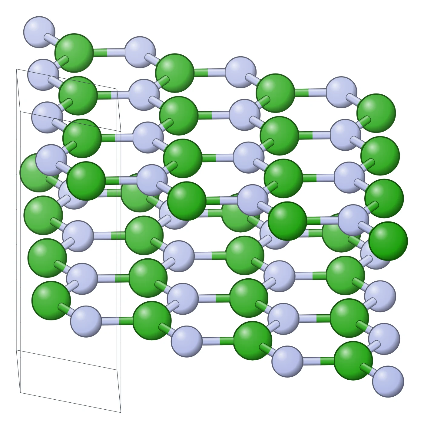 Hexagonal boron nitride (h-BN) crystal structure drawn from its crystal file