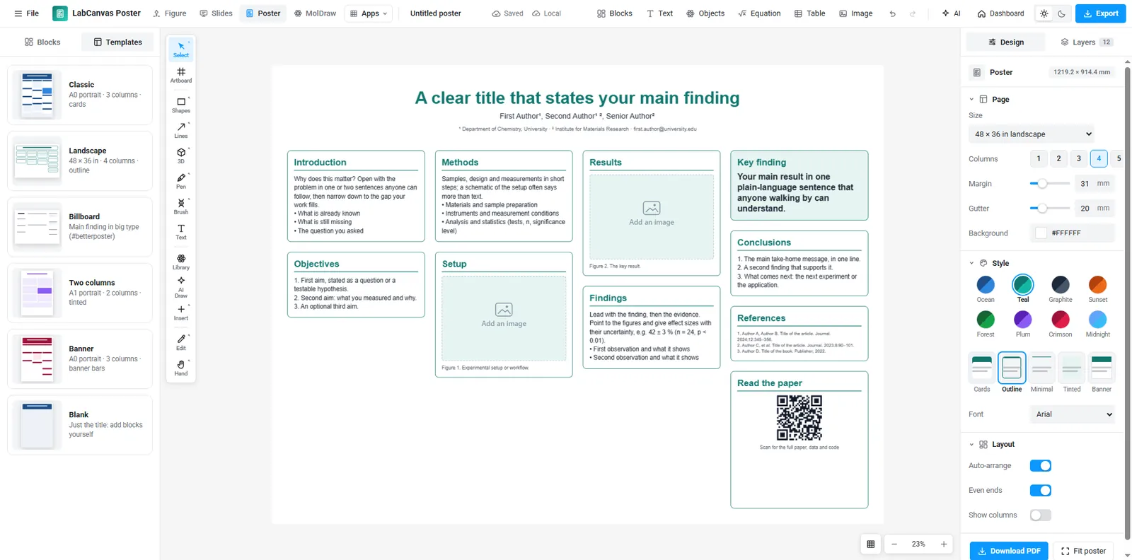 Poster: A 48 × 36 in research poster from blocks that re-flow