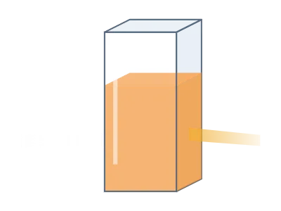Cuvette: Cuvette with sample and a light beam passing through