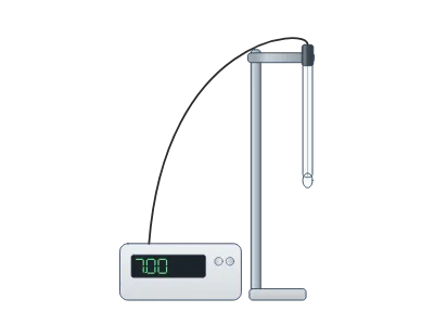 pH meter: Benchtop pH meter with electrode arm and glass electrode (dip it into a beaker)