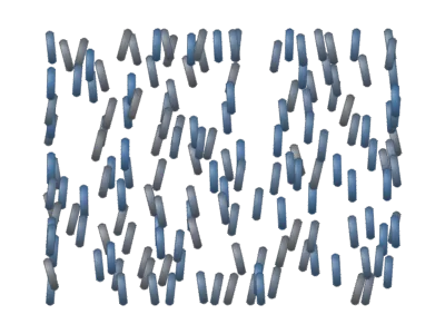 Liquid crystal: Rod-like molecules: isotropic, nematic, smectic A/C or cholesteric phase