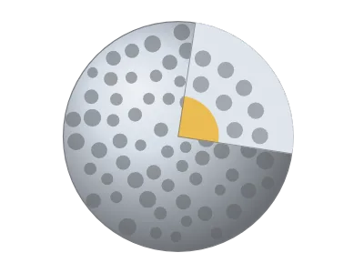 Mesoporous silica: Particle with a core and one or two shells, optionally cut away