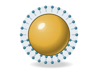 CTAB-capped gold seed: A nanoparticle in 3D: gold, silver, magnetite, silica… with a capping layer, ligands, a surfactant bilayer, surface charges or a shell (core–shell)