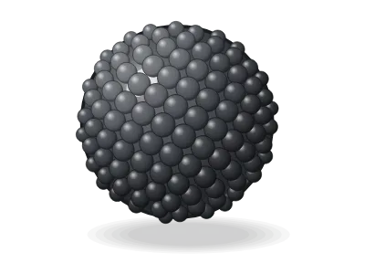 Magnetite NP (Fe₃O₄): A nanoparticle in 3D: gold, silver, magnetite, silica… with a capping layer, ligands, a surfactant bilayer, surface charges or a shell (core–shell)