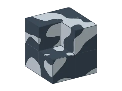 Bicontinuous porous sponge (3D): A cube cut out of a porous material in 3D: closed-cell foam, open-cell foam (Kelvin struts), random bicontinuous sponge, ordered mesoporous silica (hexagonal channels, MCM-41, SBA-15), inverse opal, hierarchical macro- and mesopores, aerogel particle network or packed bed; pore fraction, pores across, irregularity; six side by side; IUPAC pore classes; editable labels