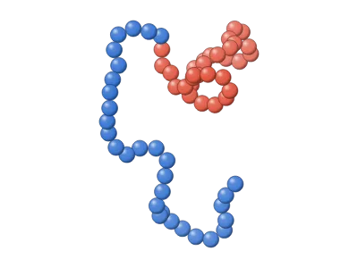 Polymer chain architectures (3D): Polymer chains in 3D, monomer by monomer: linear, branched, star, comb, bottlebrush, dendrimer, ring and hyperbranched; monomer order homopolymer, random, alternating, block (AB, ABA, ABC, multiblock), gradient or graft, one colour per monomer; random coil, extended chain, globule or helix; beads, beads on sticks or smooth tubes; radius of gyration and end-to-end vector measured on the drawn chain; galleries of all architectures, orders and shapes; editable labels