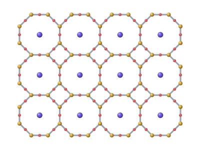 Zeolite: Aluminosilicate framework of rings (LTA-like 4- and 8-rings, or 6-rings)