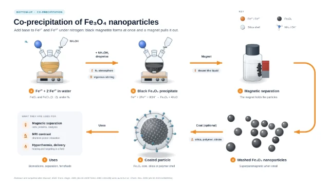 Co-precipitation of magnetite (Fe₃O₄) nanoparticles: editable figure template