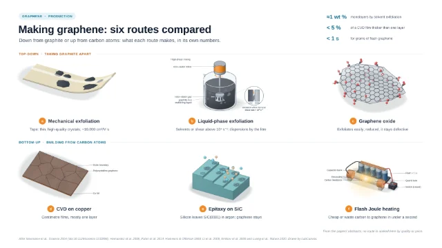 Making graphene: six routes compared: editable figure template