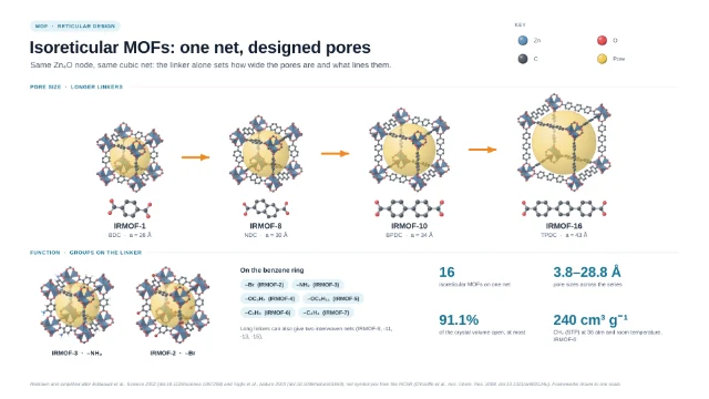 Isoreticular MOFs: one net, designed pores: editable figure template