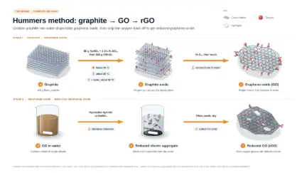 Hummers method: graphite to GO to rGO: editable graphical abstract template