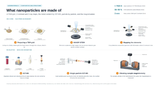 What nanoparticles are made of: STEM, ICP-MS and magnetometry: editable figure template