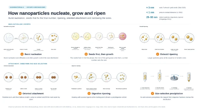 How nanoparticles nucleate, grow and ripen: editable figure template