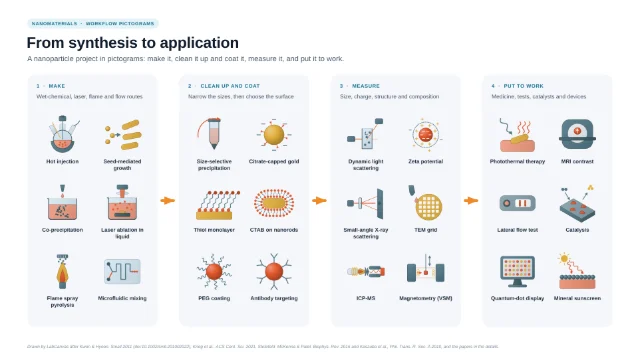 From synthesis to application: a nanoparticle workflow in pictograms: editable figure template
