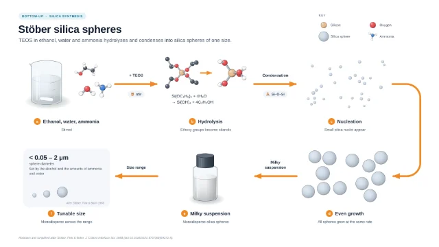 Stöber synthesis of monodisperse silica spheres: editable figure template