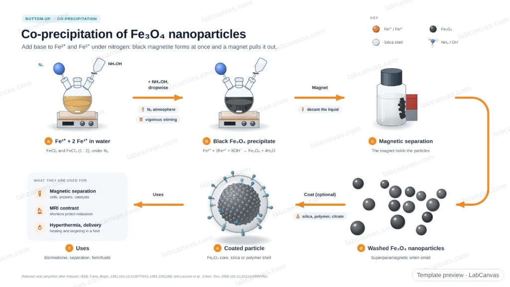 Co-precipitation of magnetite (Fe₃O₄) nanoparticles: preview of the editable figure template