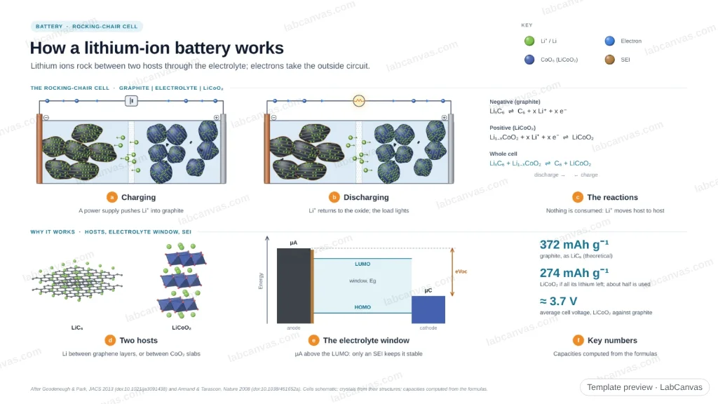How a lithium-ion battery works: preview of the editable figure template