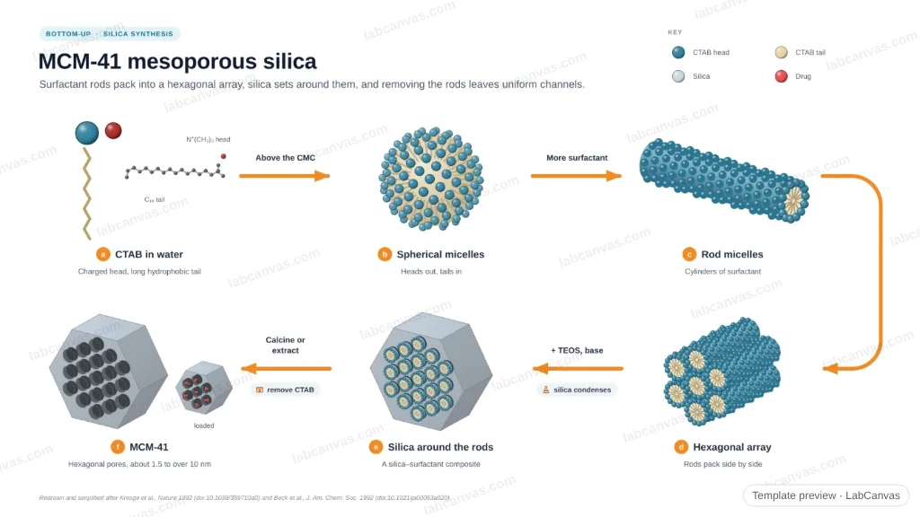 MCM-41 mesoporous silica by surfactant templating: preview of the editable figure template