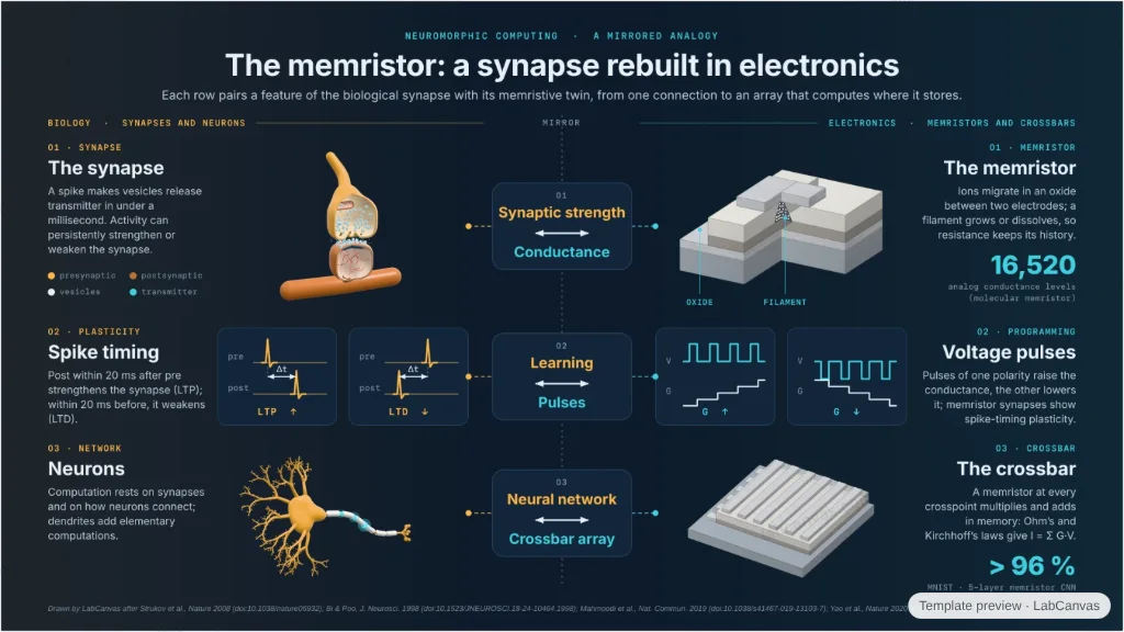 Memristors for brain-inspired computing: the synapse and its electronic twin: preview of the editable figure template