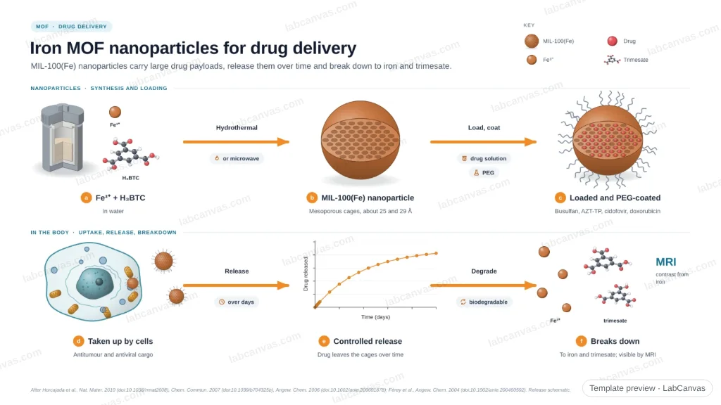 Iron MOF nanoparticles for drug delivery: preview of the editable figure template