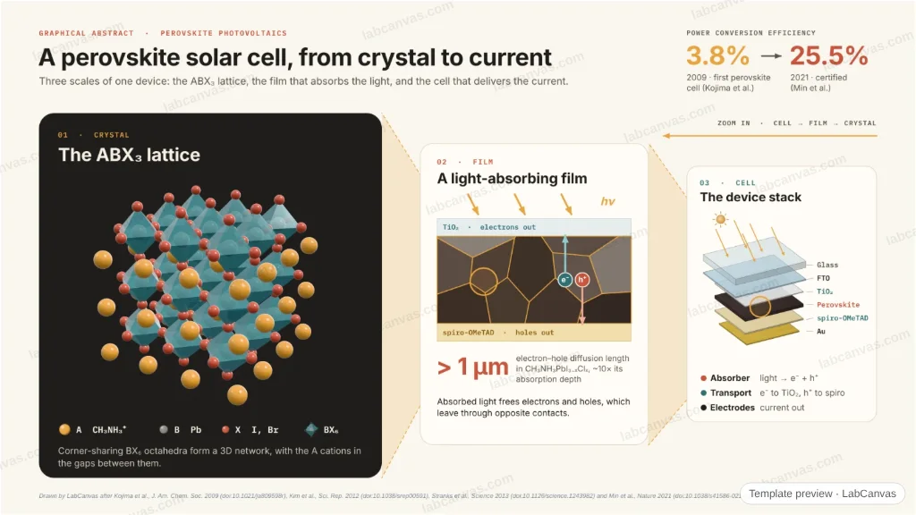 Perovskite solar cell: from crystal to device: preview of the editable figure template