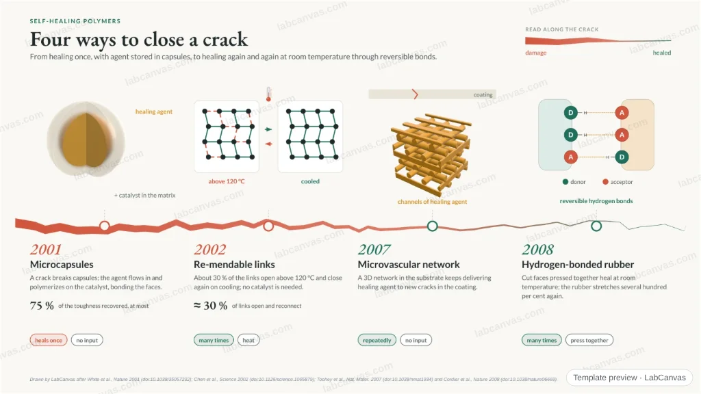 Self-healing polymers: four ways to close a crack: preview of the editable figure template