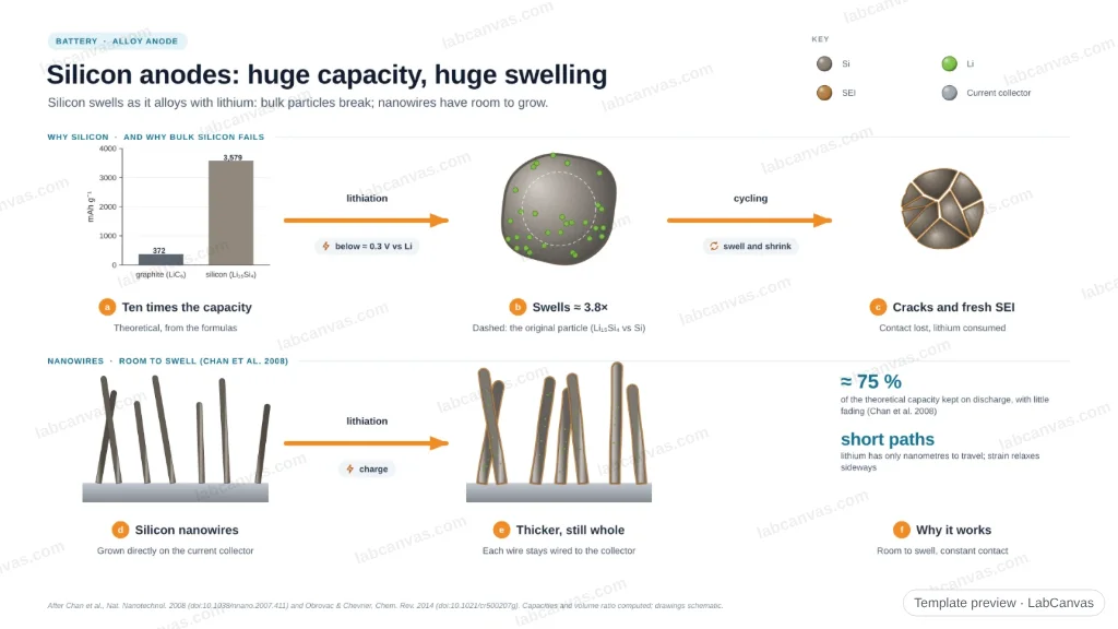 Silicon anodes: huge capacity, huge swelling: preview of the editable figure template