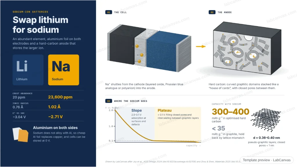 Sodium-ion batteries: abundant sodium, stored in hard carbon: preview of the editable figure template