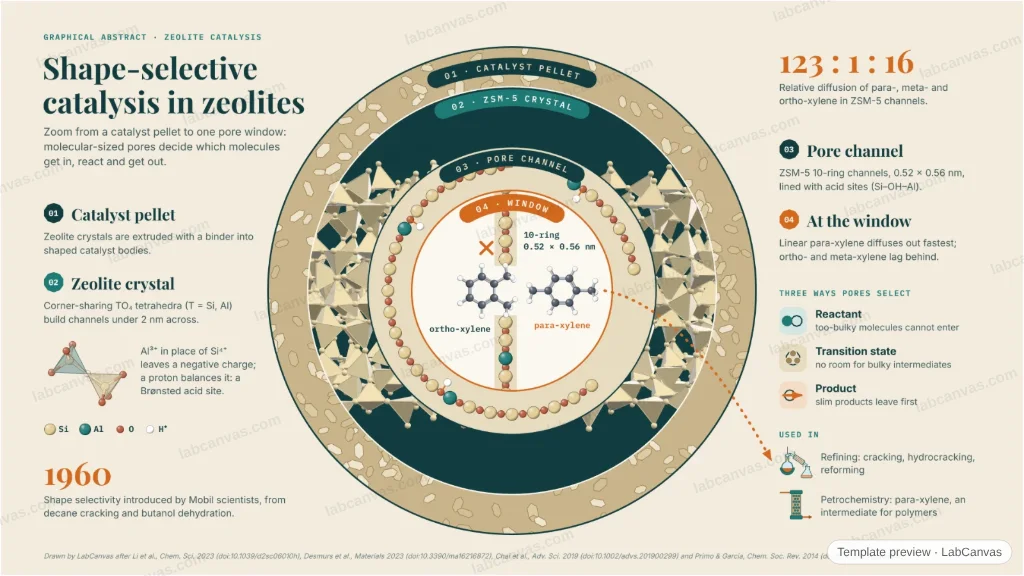Shape-selective catalysis in zeolites: from pellet to pore window: preview of the editable figure template
