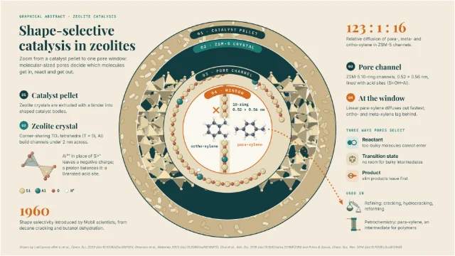 Shape-selective catalysis in zeolites: from pellet to pore window: editable figure template